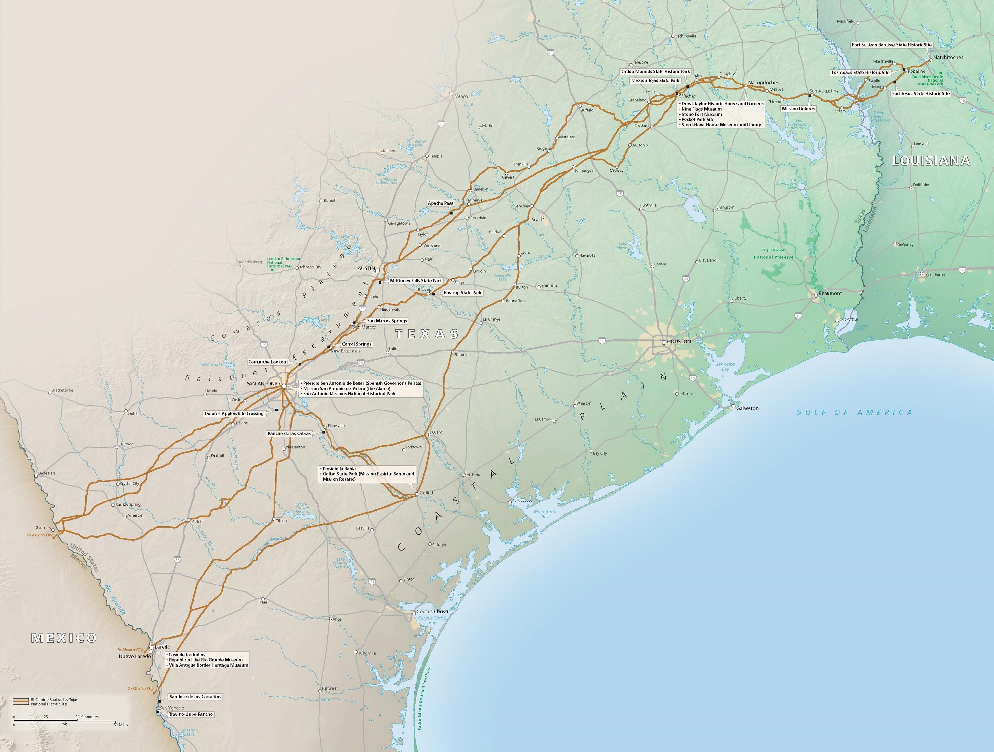 El Camino Real de los Tejas National Historic Trail Trail Map