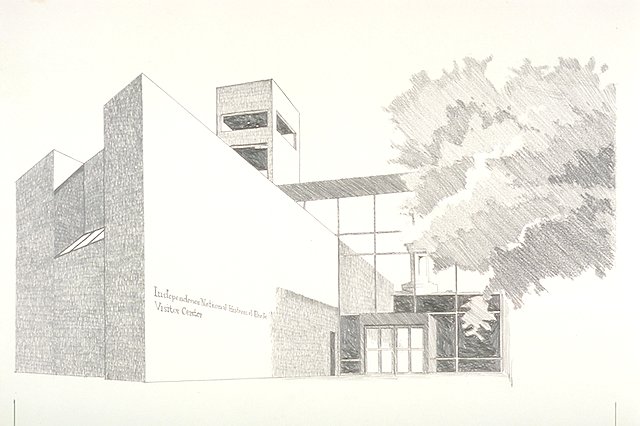 An exterior view of Independence National Historical Park's Visitor Center building.