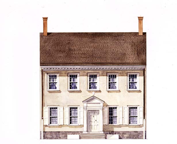 Exterior view of the Deshler-Morris House, circa 1793.