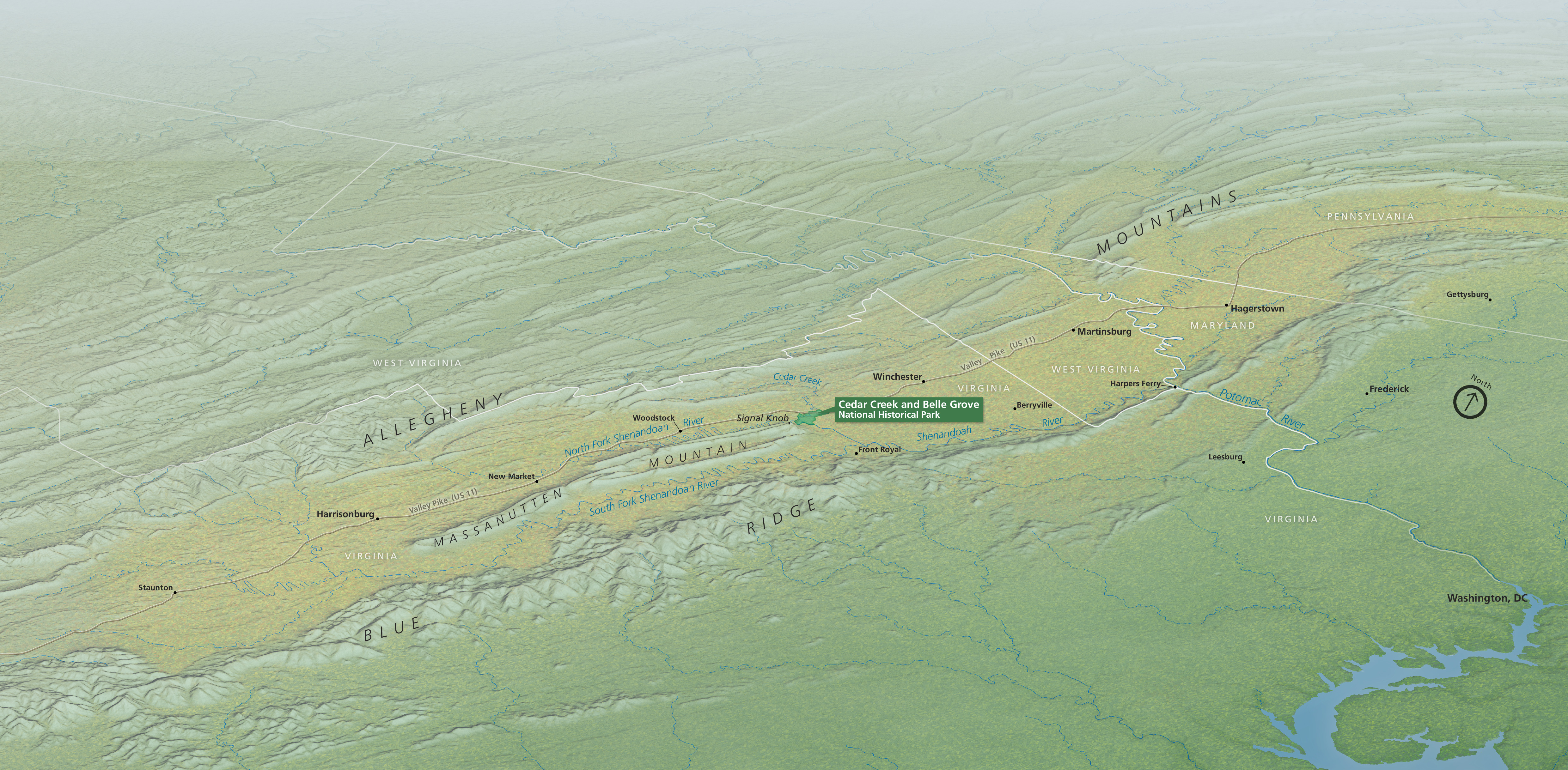 Cedar Creek and Belle Grove National Historical Park Shenandoah Valley Bird's-Eye View Map