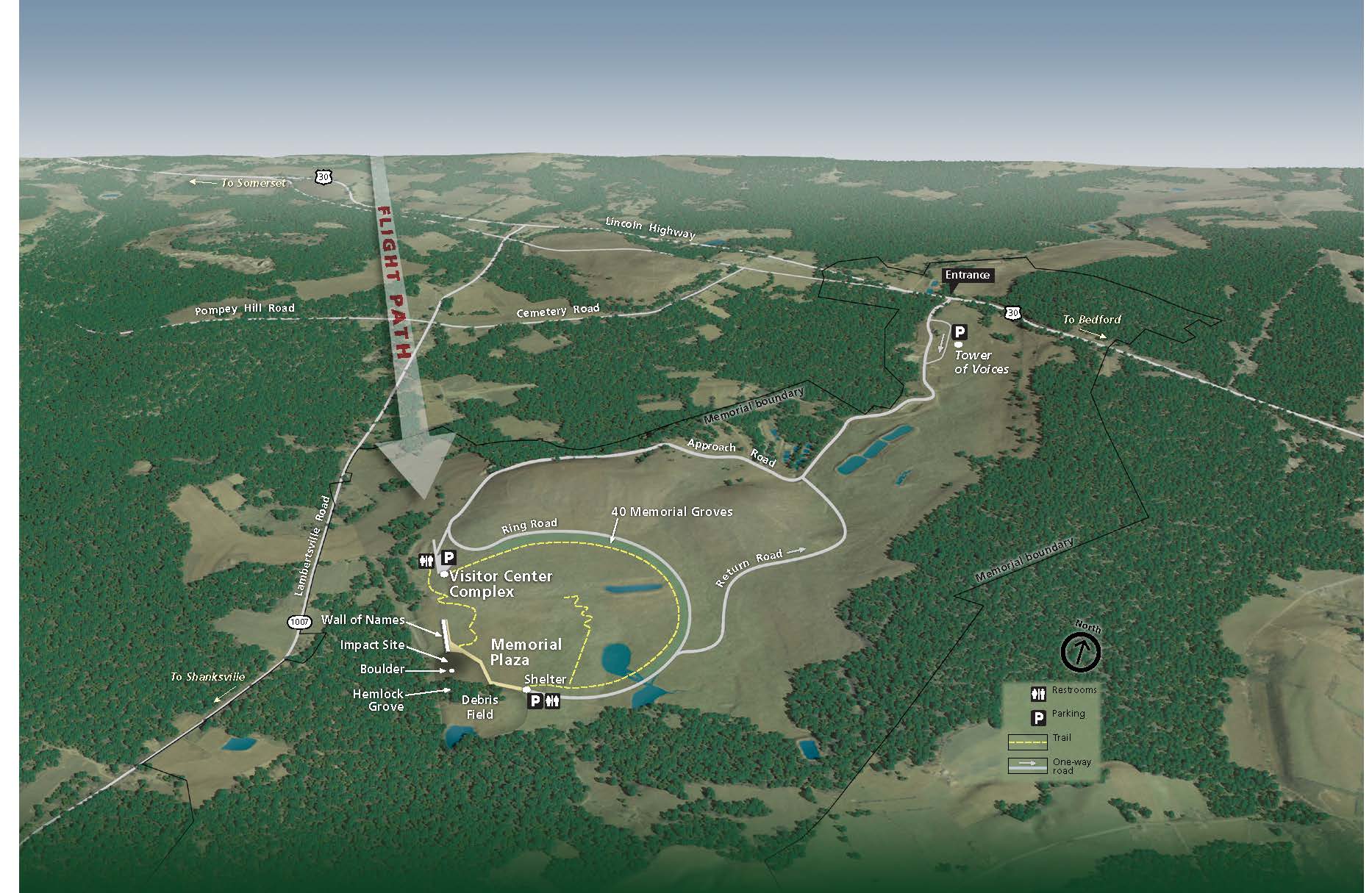 Flight 93 National Memorial Bird's-Eye View Park Map