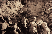 HFCA 1607_Rangers And Visitors_244.jpg. CCC workers stabilizing the ruins at Bandelier National Monument.