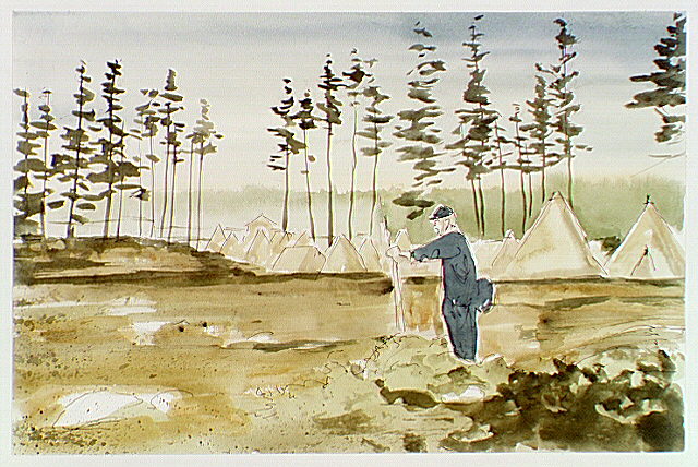 American Camp with a soldier in foreground.