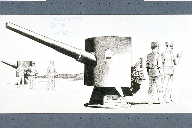 Endicott period 4-inch rapid fire rifles (guns) with crews.