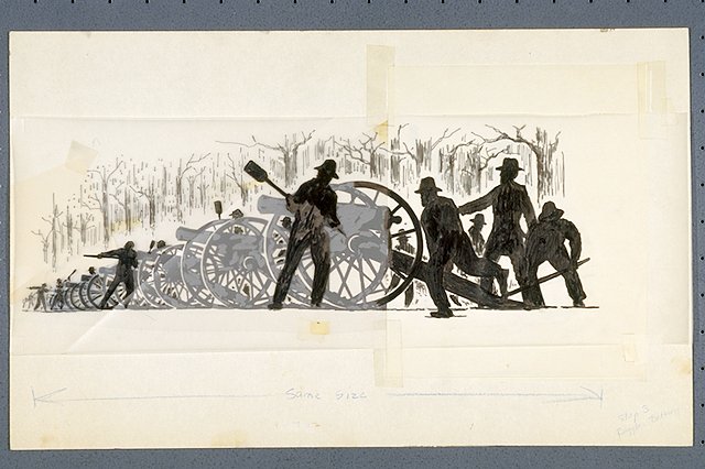 Silhouette of an artillery battery.