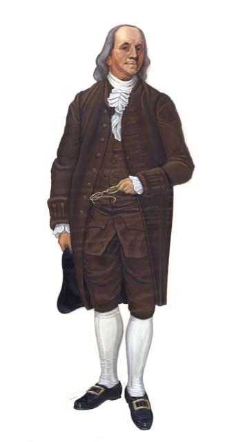 Full standing figure of Benjamin Franklin.