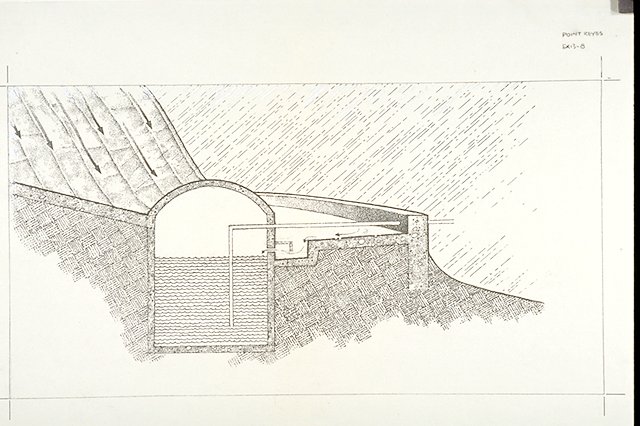 Cross-section of the Point Reyes Lighthouse catch basin and cistern.