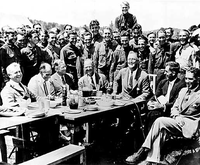 HPC-000969.jpg. Big Medows, Skyland Drive, Shenandoah National Park. CCC (Civilian Conservation Corps) Inspection trip, August 12, 1933 at Shenandoah National Park, Virginia. L to R: Murdock, Howe, Ickes, Fechner, Roosevelt, Wallace, Tugwell.