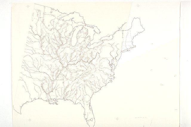 Map depicts mounds of the Eastern woodlands showing: general distribution of mounds; name and location of major mound sites; and major lakes, rivers, and state lines.