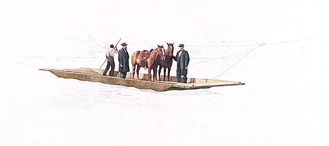 Ferry of a type that could have been used at Bowyers Ferry in early 1800s. Site of the first ferry service within New River Gorge.