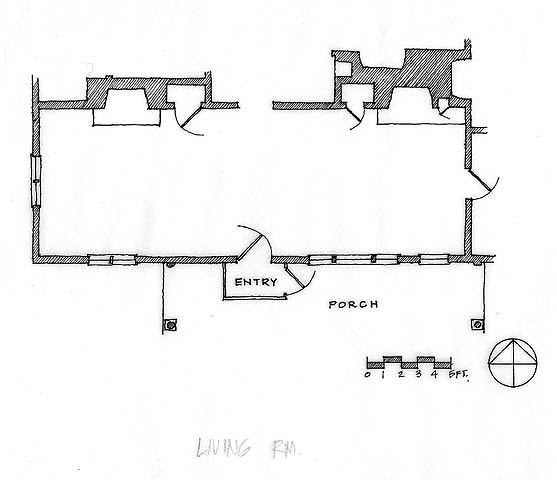 Interpretive Period: 1935-1950. Illustration depicts the floor plan of the living room in the Weir home.