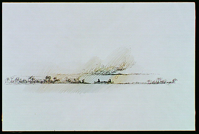 Landscape with canoe on the river.