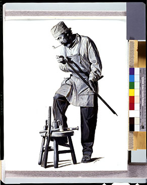 Springfield Armory worker, Civil War era, examining the barrel of a percussion musket.