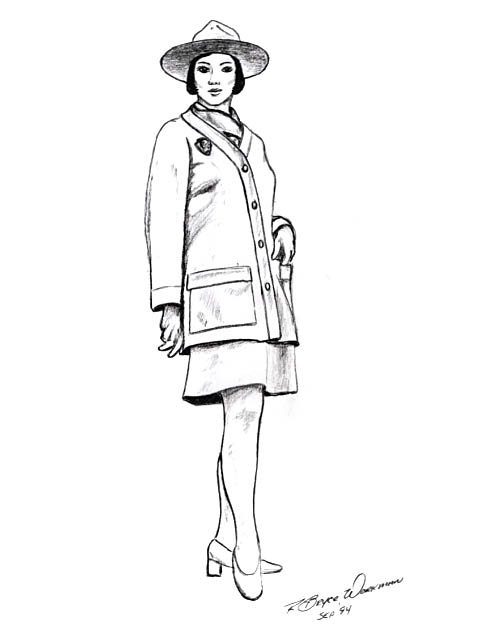 Female National Park Service (NPS) Ranger wearing a 1970 pattern Class A uniform.