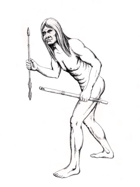 Pinto Man with atlatl. Illustration marked as "unacceptable".
