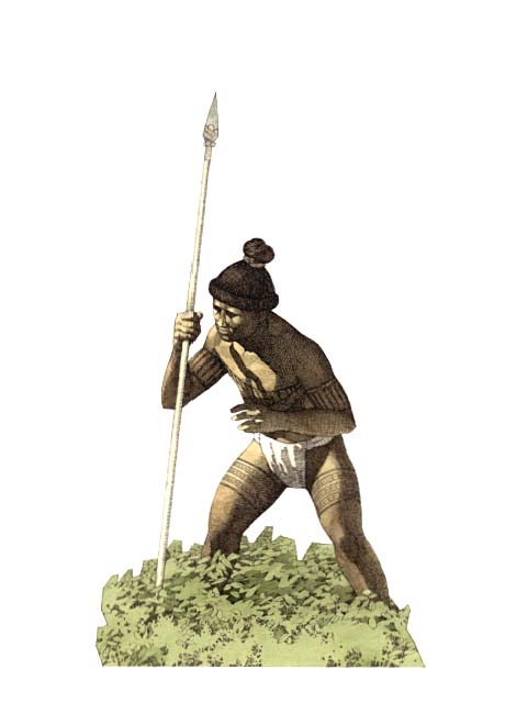 A single Indian figure holding a spear.