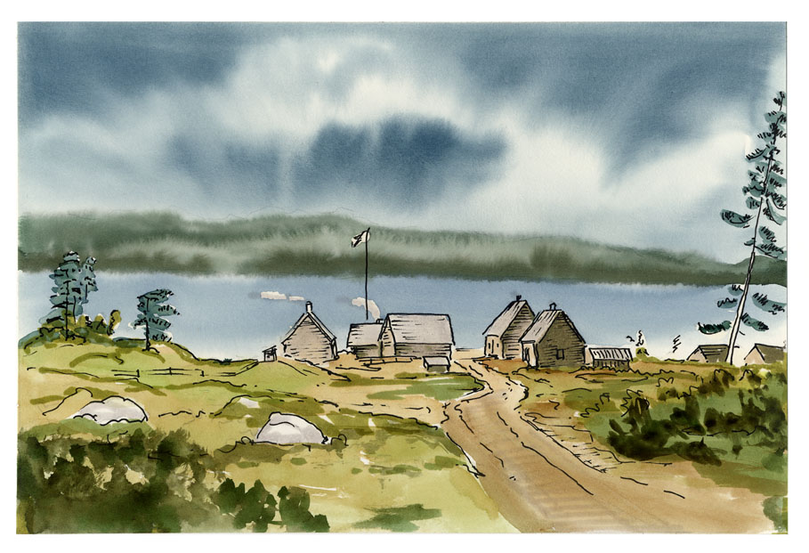 Small fort on edge of sound on San Juan Island.