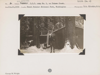 hfca_1607_iva_015_24_012_ecw8_a. Man--Buildings--CCC [Civilian Conservation Corps] Camp #1, on Tahoma Creek. Locality: Mount Rainier National Park, Washington. Negative #: ecw8. [Emergency Conservation Work]