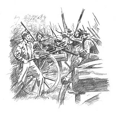 Illustration depicts the battle which resulted in the rout of Major General Franz Sigel's 2nd Missouri Brigade.
