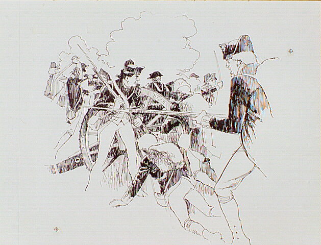6-pounder (cannon) in heat of attack on the American Continental's 2nd Maryland Regiment at the Third Line.