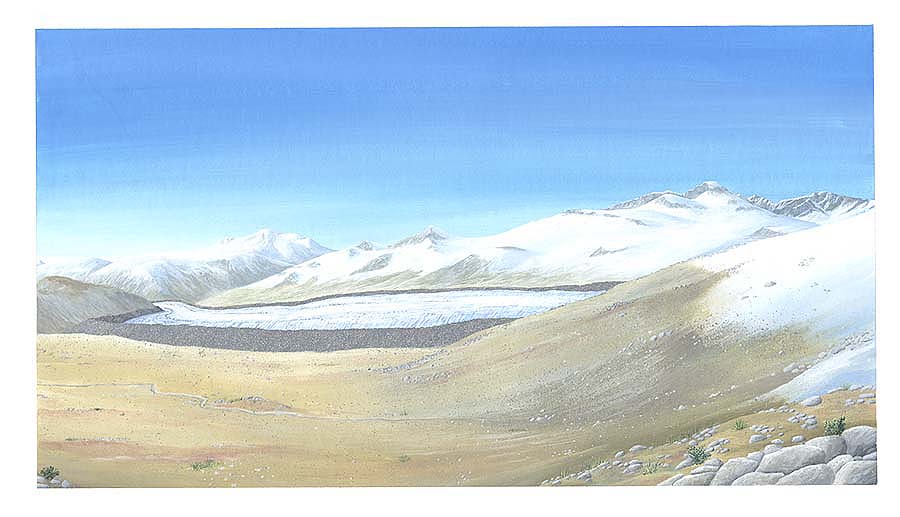 View from Many Parks Curve toward Longs Peak as it may have looked filled by a glacier thousands of years ago.