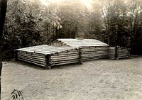 HPC-000978. Restoration of Fort Nonsense. CCC (Civilian Conservation Corps) enrollees rebuilding the old redoubt on original lines established by archeological investigation. Hospital Hut after grading. Morristown National Historical Park.