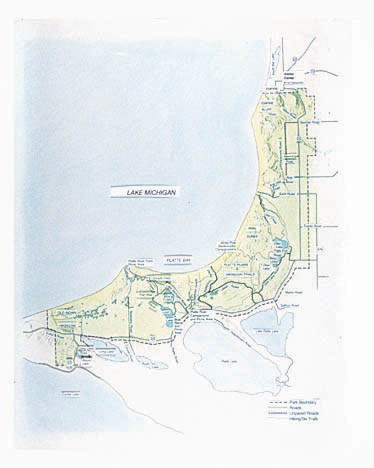 Map of Sleeping Bear Dunes National Lakeshore in Michigan.