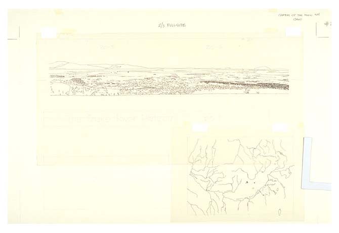 View and map of the Snake River drainage from Weiser, Idaho to Grand Teton National Park showing old and new lava fields.
