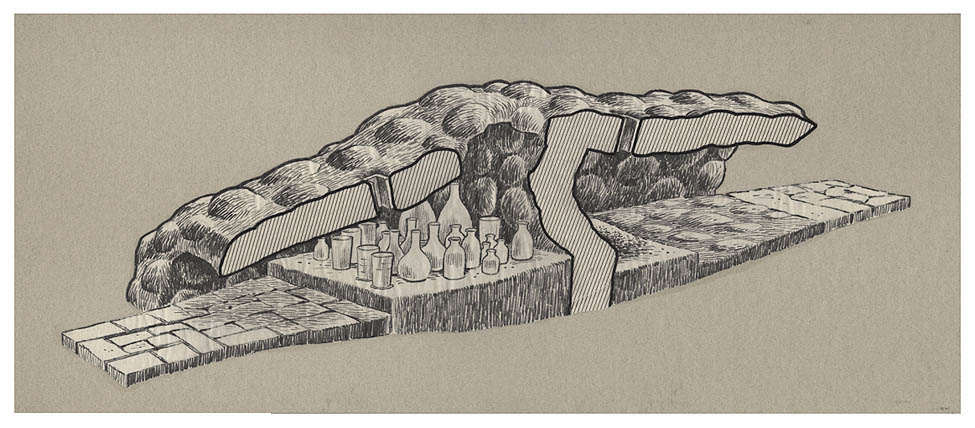 Cutaway of a pottery kiln.