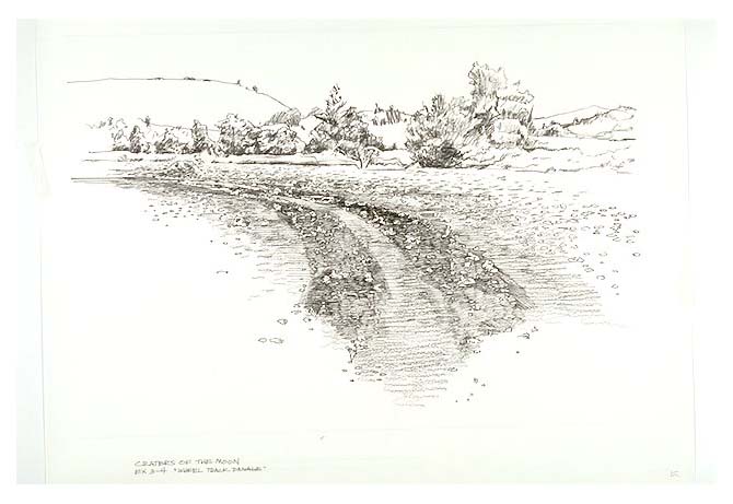 Illustration depicts wheel track damage to volcanic rock when a car or truck drove off the designated park road. Such damage remains for years.