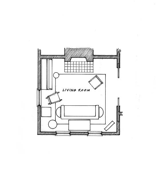 Interpretive Period: mid-1930s. Illustration depicts the floor plan of the living room of the Martin Luther King, Jr. birth home.