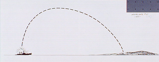 Diagram shows mortar range and firing angle of one of eight of Battery Alexander's 12-inch mortars