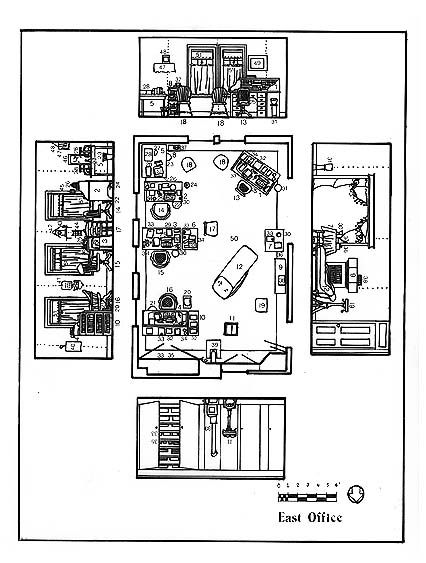 Interpretive Period: 1897-1904, when the building served as Clara Barton's private residence, Red Cross National Headquarters, and warehouse. Illustration depicts the East office.
