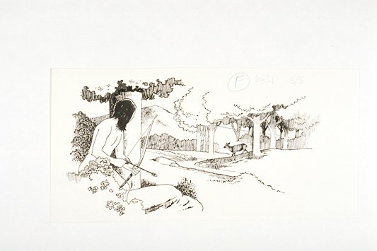 Line art of a hunting scene.