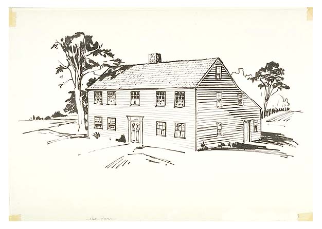 Ebenezer Fiske's house on the Fiske Farm. House represents a typical 18th-century frame, two-story clapboard salt box-style structure.