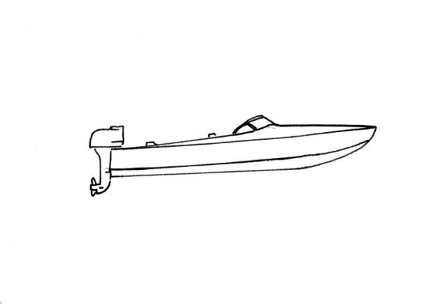 side elevation outline of a contemporary speed boat