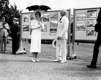 HPC-000663. HRH Elizabeth and Mackenzie King, Prime Minister of Canada, at a special photographic exhibit put together by the National Park Service showing the work of the CCC (Civilian Conservation Corps). George Washington Memorial Parkway.