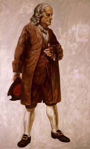 Full-figure standing portrait of Benjamin Franklin at approximately 70 years of age.