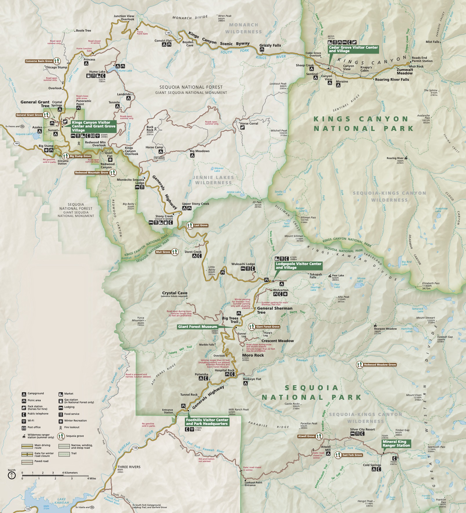 Sequoia and Kings Canyon National Parks Park Map (Driving Map)