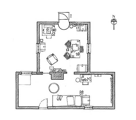 Interpretive Period: 1864-1865. Illustration depicts the floor plan for General Grant's Cabin.