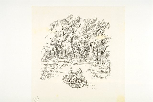 Party of hikers taking a break for lunch at Indian Garden.