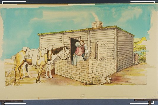 Marcus and Narcissa Whitman enter their partially completed (new) first home (lean-to).