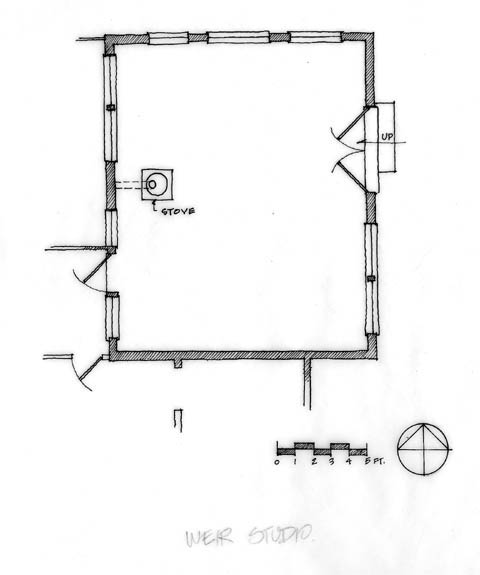 Interpretive Period: 1935-1950. Illustration depicts the floor plan of the Weir studio.