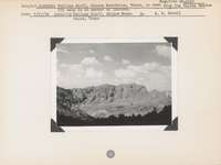 hfca_1607_iva_021_27_019_6727_a. Scenery: Pulliam Bluff, Chisos Mountains, Texas, as seen from the Saguna [Laguna?] Meadow CCC camp is in center of picture. Negative #: 6727. Locality: Pulliam Bluff, Chisos Mountains, Texas [Big Bend National Park].