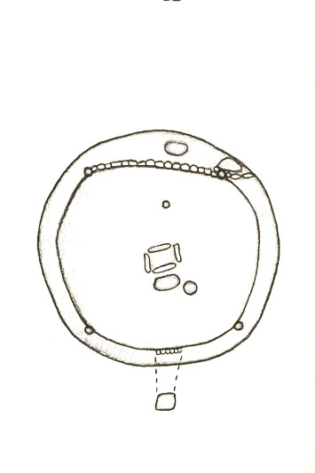 Plan view shows site foundations of First Village kiva, about 900 CE (Common Era).