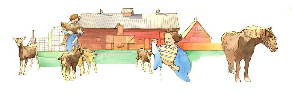 Farm area of Carl Sandburg's home depicts barn, horse, and goats.