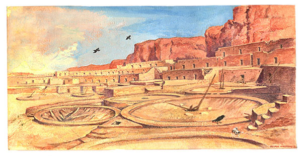 Drawing of Pueblo Bonito I just after abandonment.