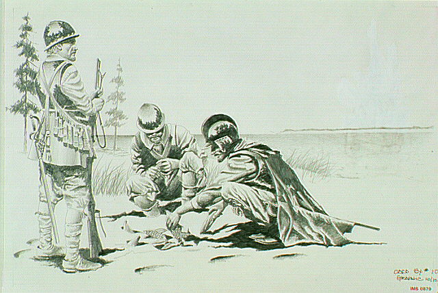 Members of the Second Discovery Party finding a store of Indian corn (November 28-30, 1620).