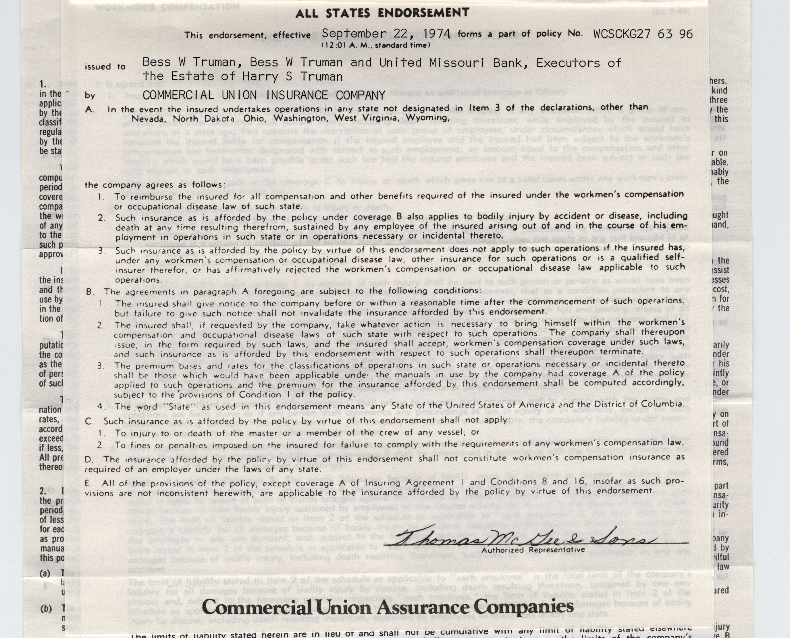 A form with information about the insurance policy.