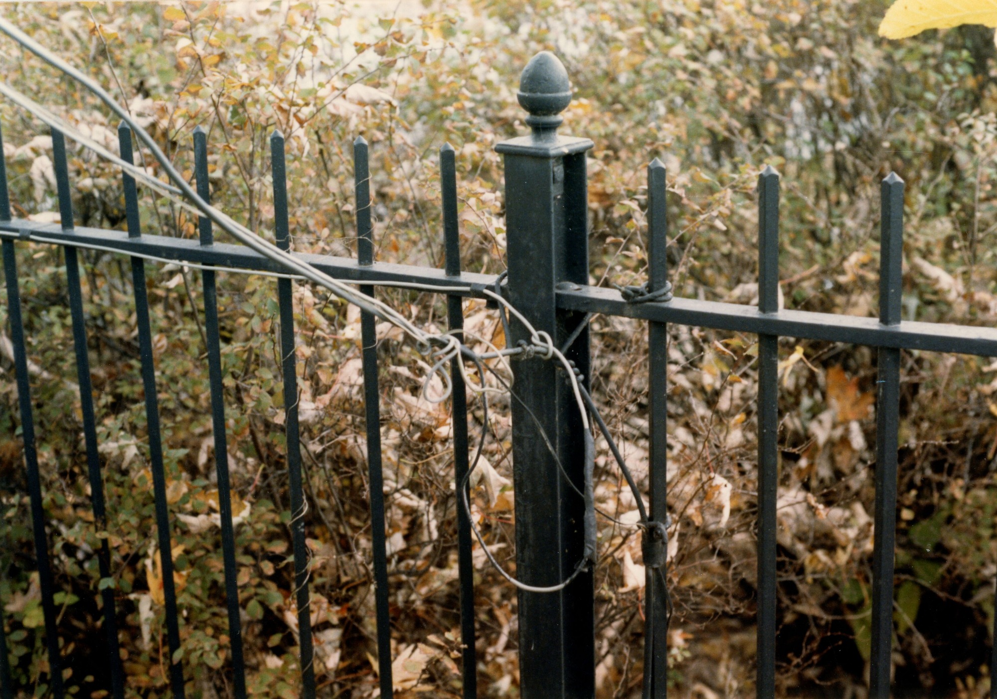 Secret service security system wires on fence-west of Truman road gate